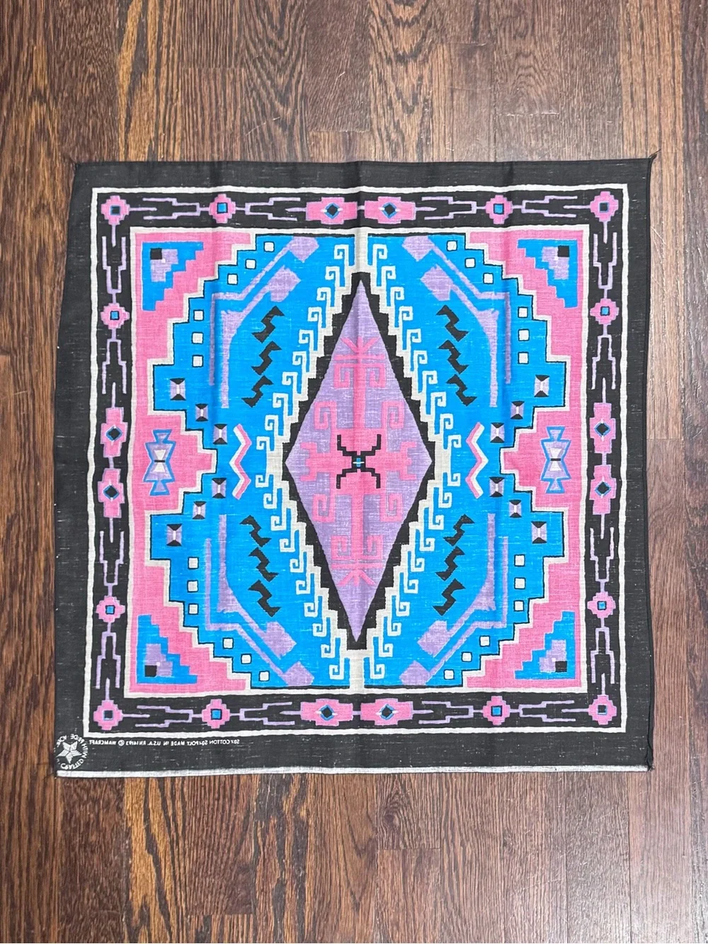 Vintage Wamcraft Southwest Geometric Blue & Pink Bandana